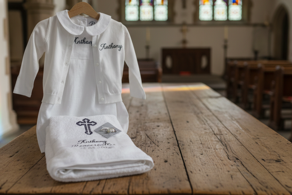 Embroidered Baptism and Christening bath towel
