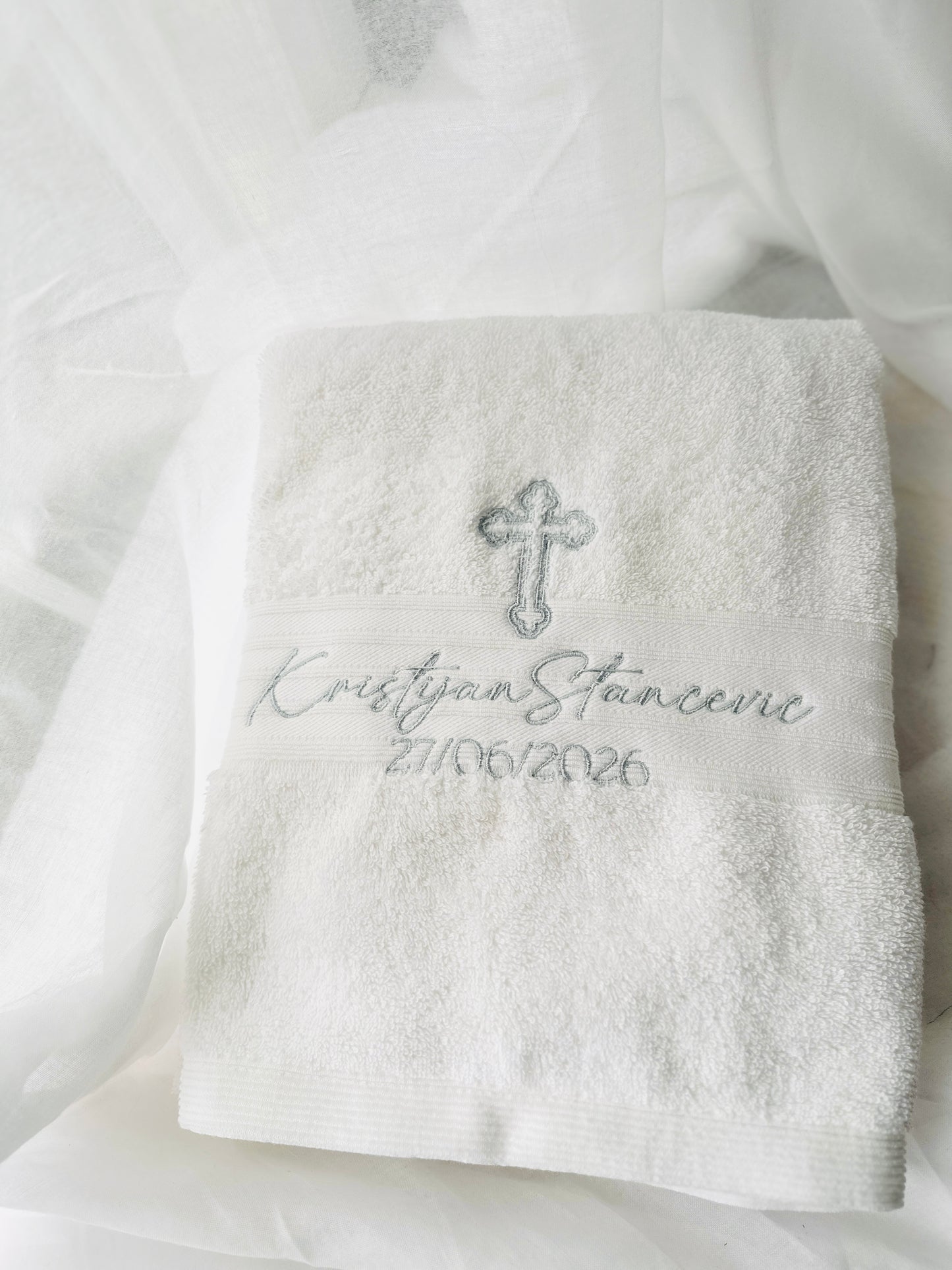 Embroidered Baptism and Christening bath towel