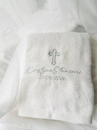 Embroidered Baptism and Christening bath towel