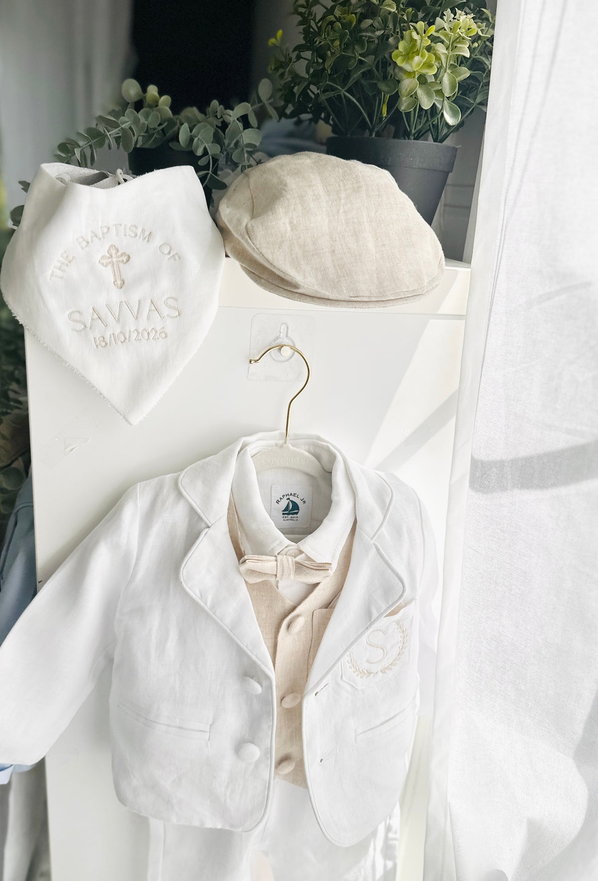 White suit with and Beige vest set