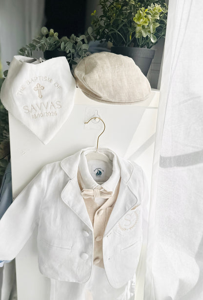 White suit with and Beige vest set