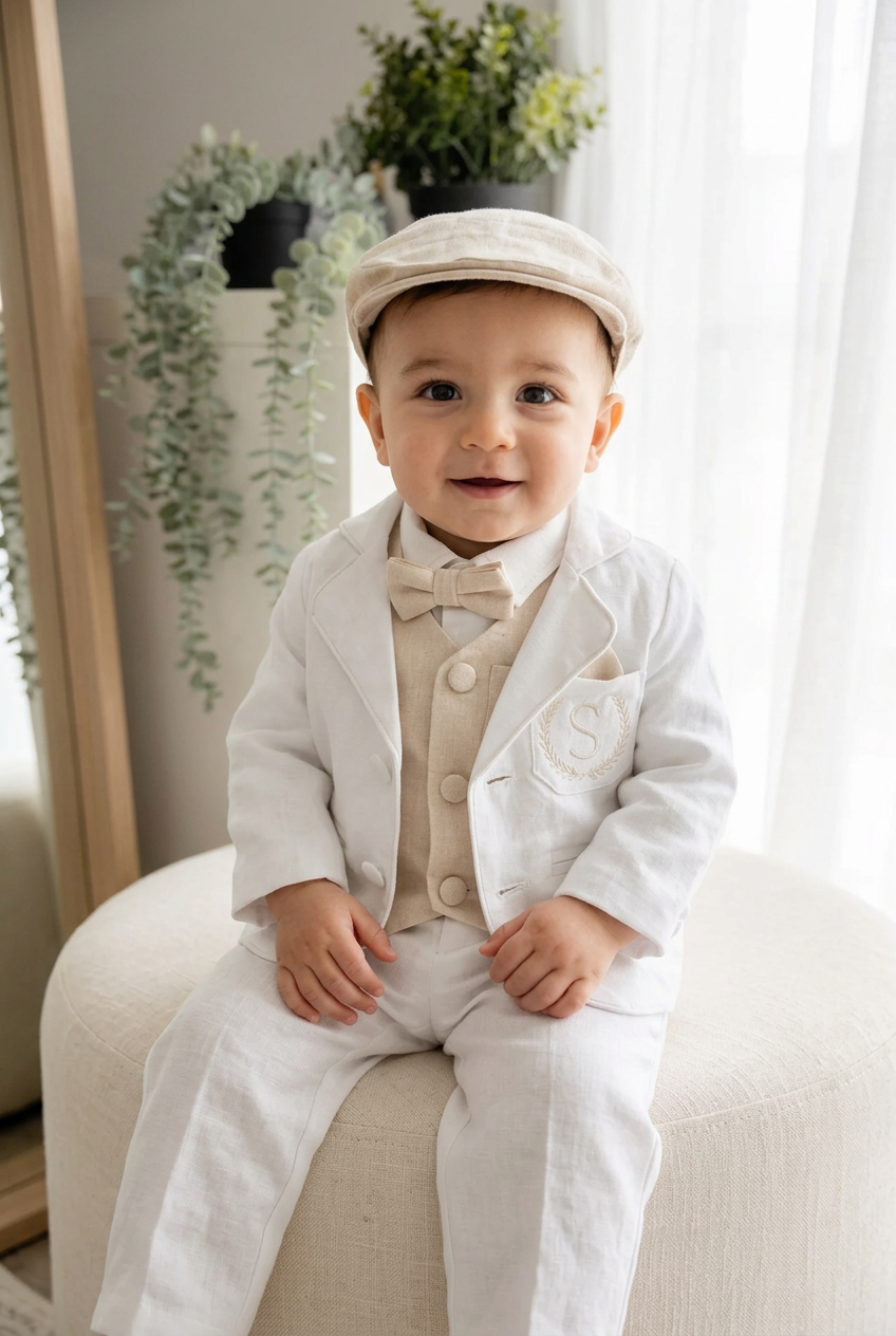 White suit with and Beige vest set