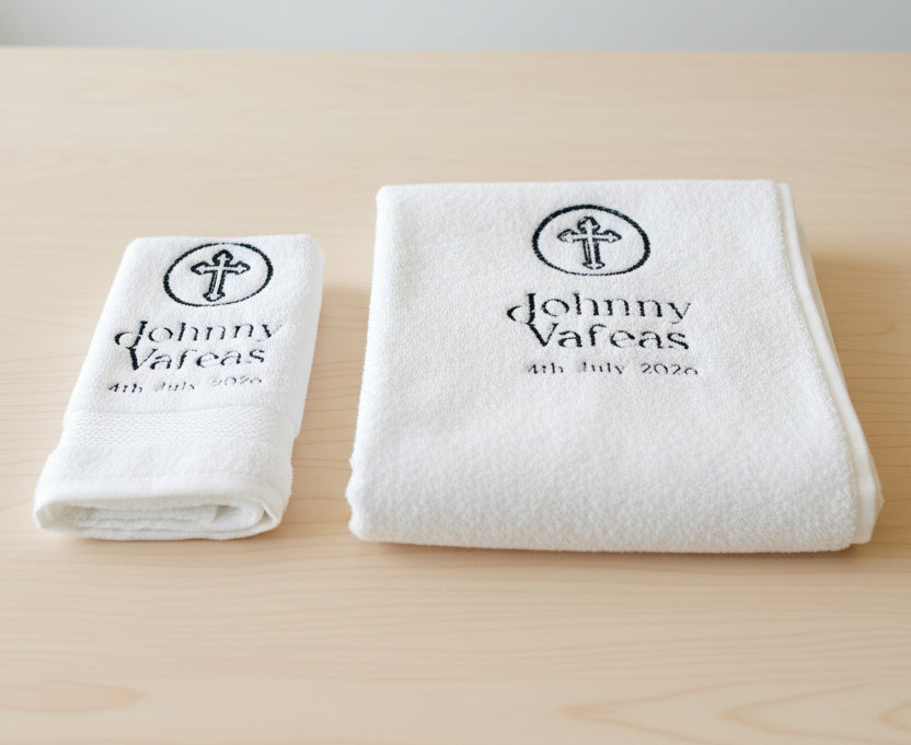 Embroidered Baptism and Christening bath towel