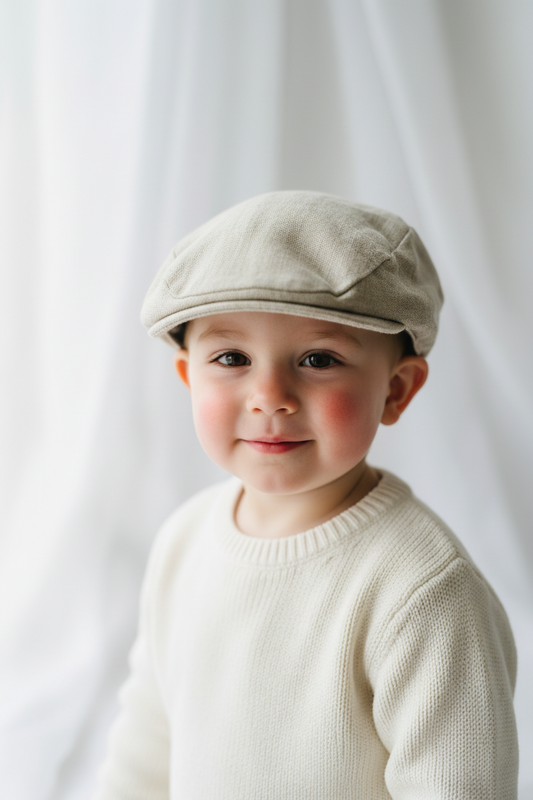 Beige linen flat cap beret