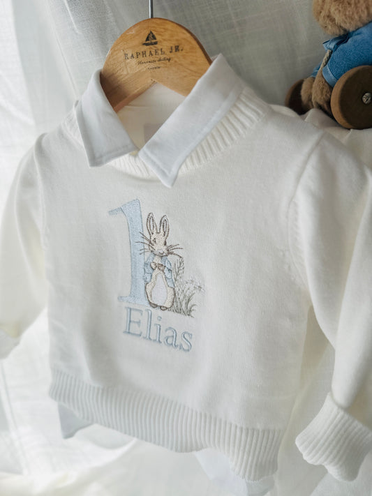 Warm white cotton sweater with optional embroidery