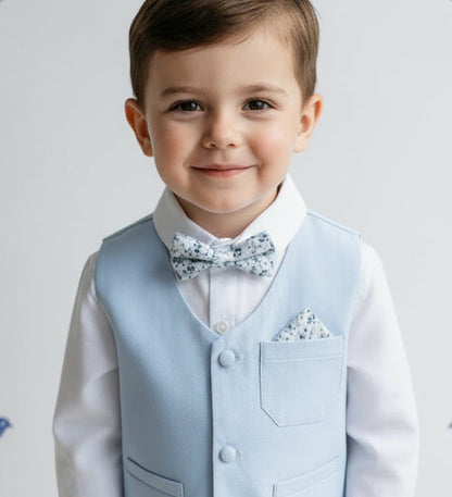 Baby and toddler boys pale blue chambray suit with blue vest, pants and jacket