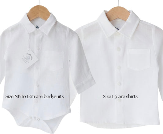 Boys white pure linen oxford collared shirt