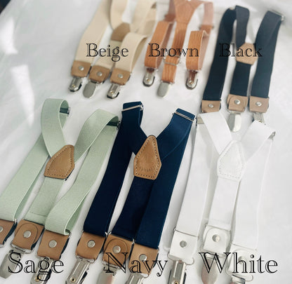 Navy blue and beige formal baptism or wedding suit with accessories and optional personalisation