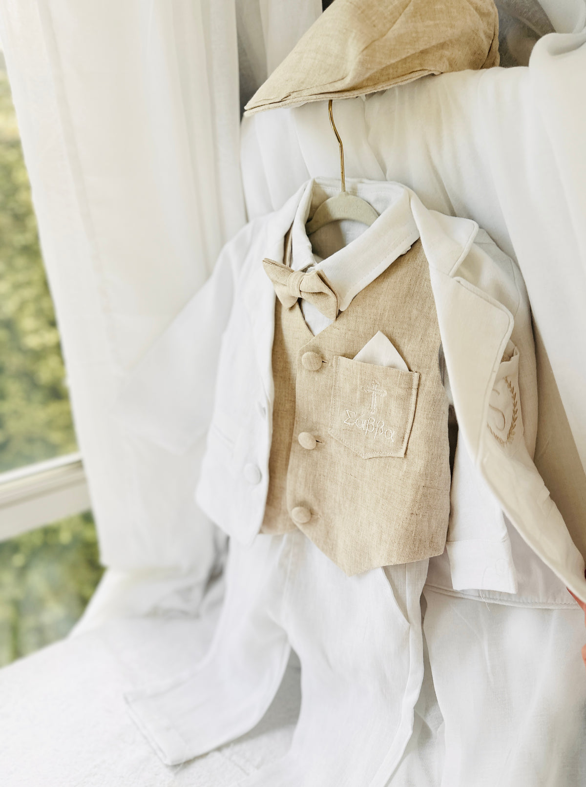 White suit with and Beige vest set