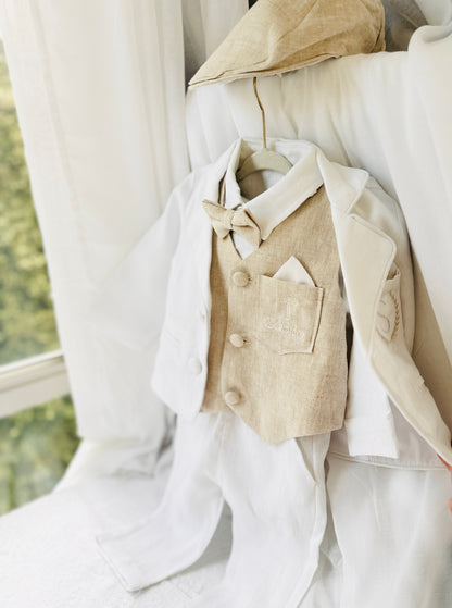 White suit with and Beige vest set