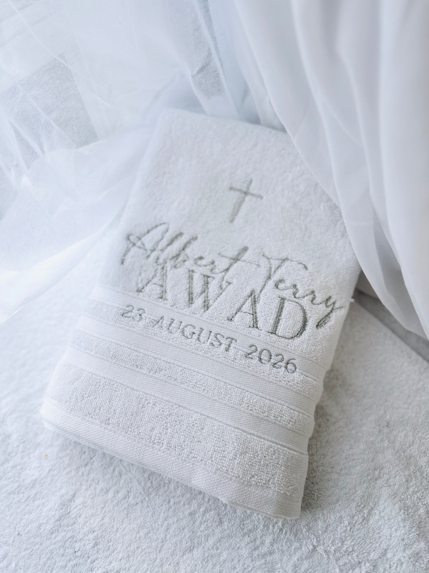 Embroidered Baptism and Christening bath towel