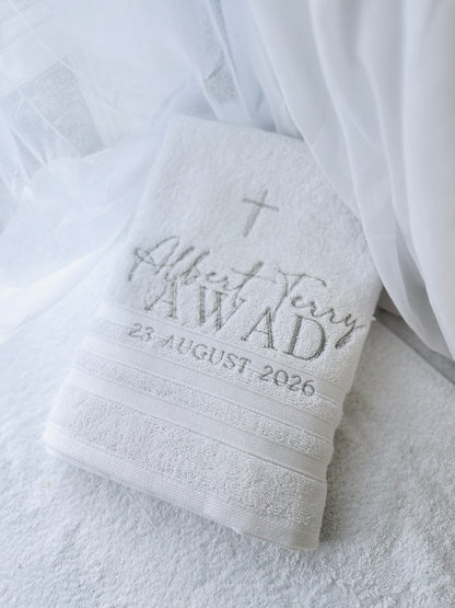 Embroidered Baptism and Christening bath towel