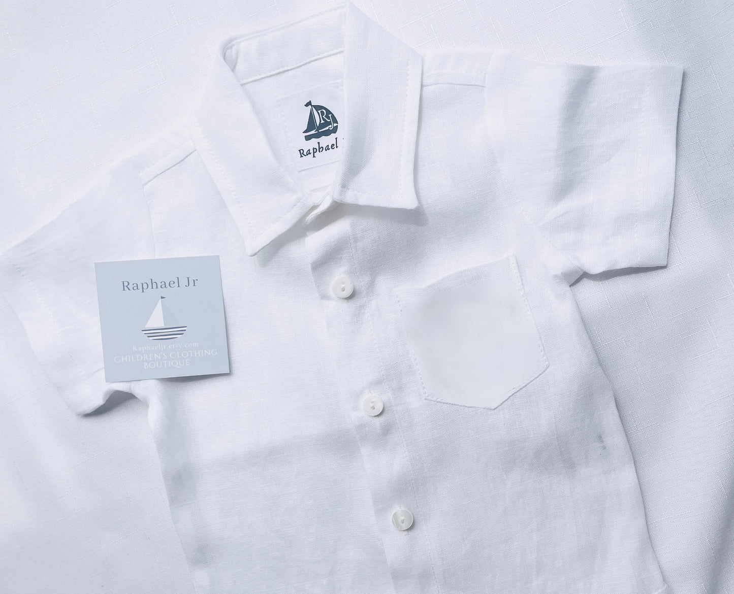 Baby and children's Pure linen white short sleeved shirt