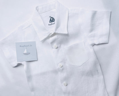 Baby and children's Pure linen white short sleeved shirt
