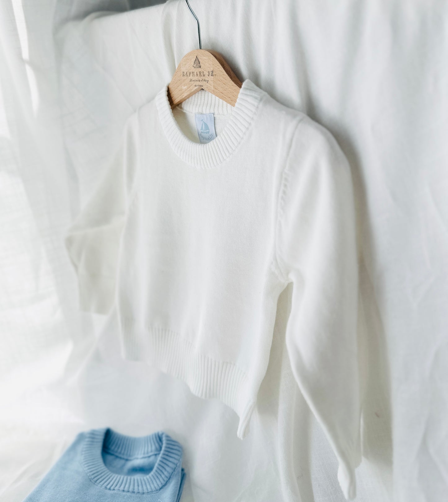 Baby blue cotton sweater with optional embroidery