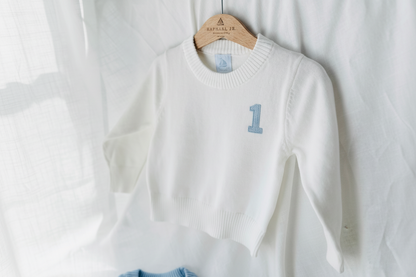White cotton sweater with optional embroidery