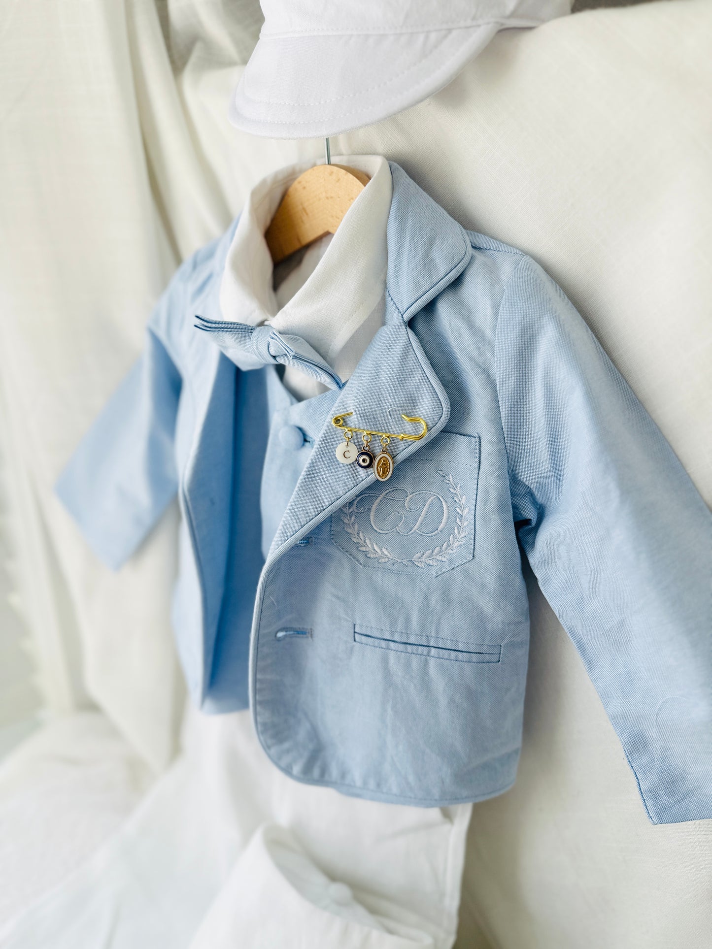 Pale Blue Chambray Vest Suit with optional Jacket