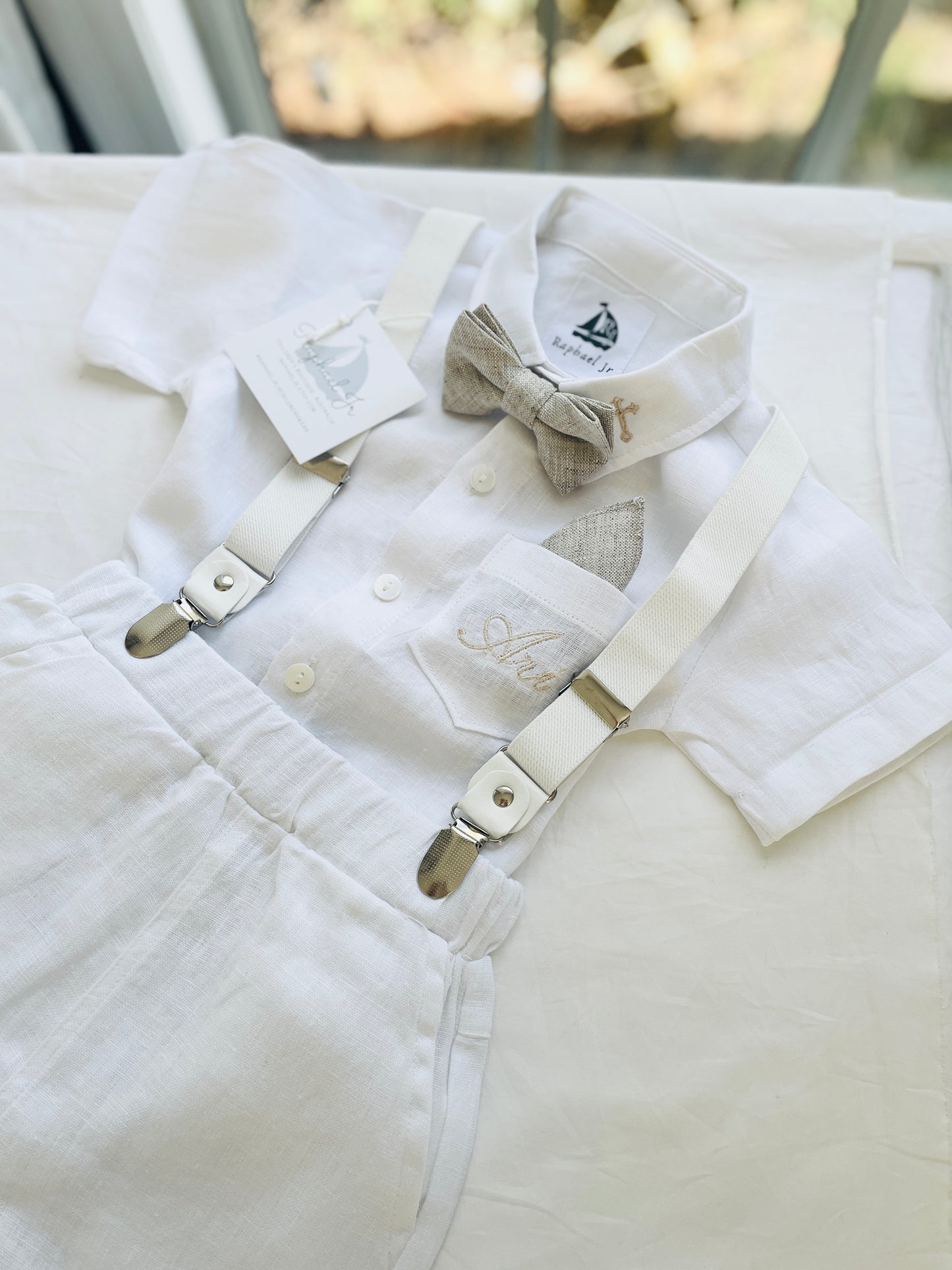 Boys white pure linen shorts