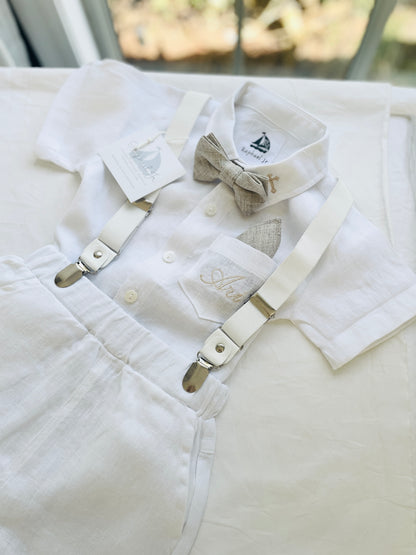 Boys white pure linen shorts