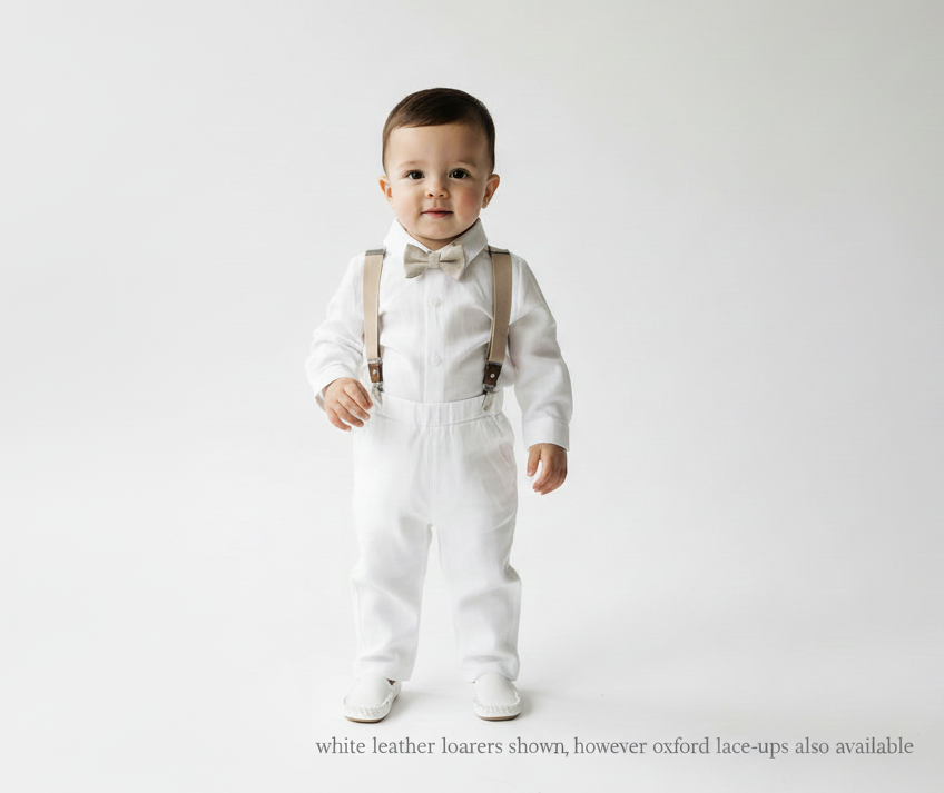 White and Beige Linen Set with optional Jacket Accessories and Embroidery