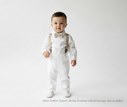 White and Beige Linen Set with optional Jacket Accessories and Embroidery