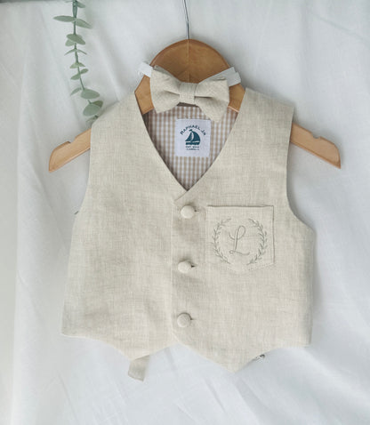 Baby and Toddler Boys beige natural pure linen vest