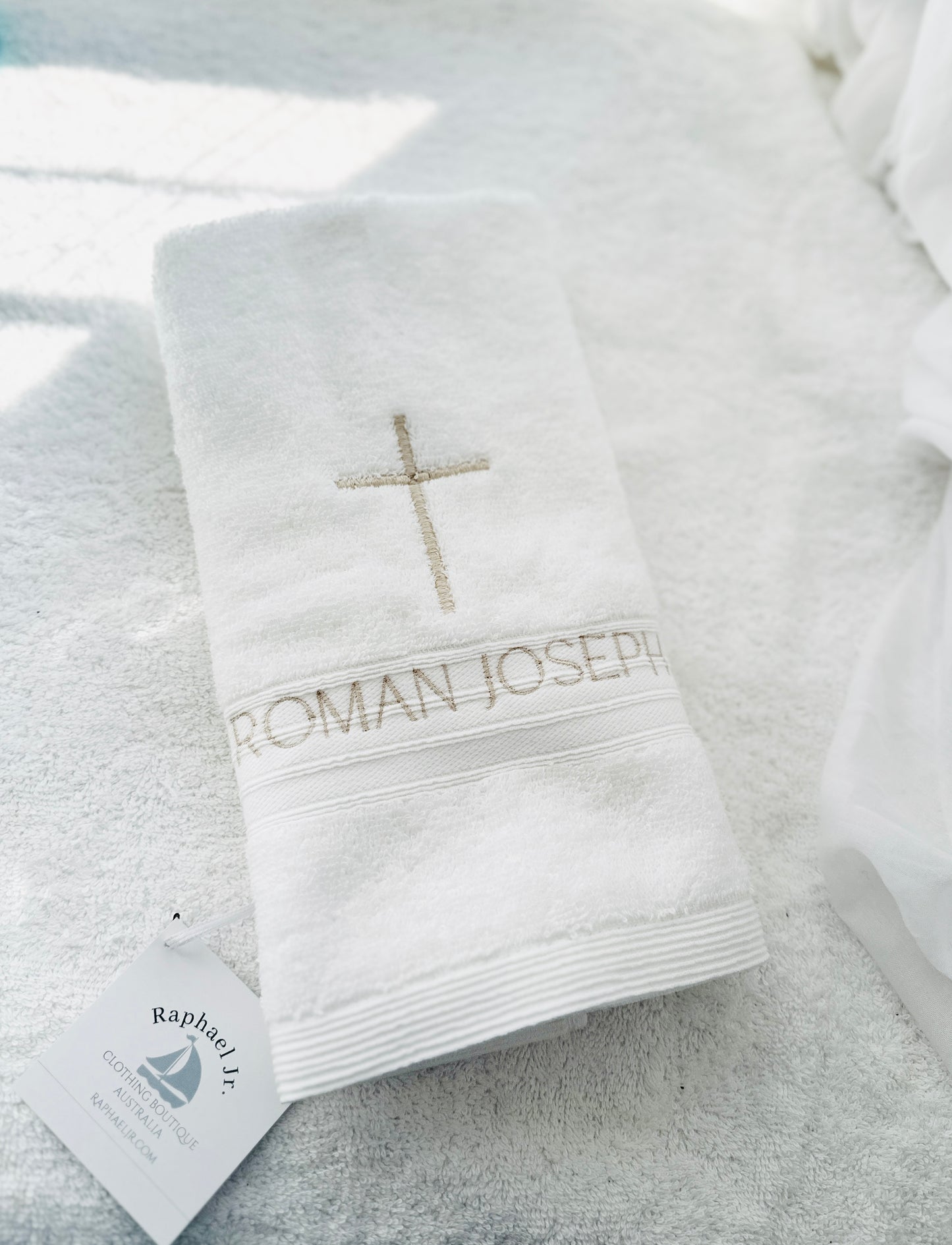 White linen Baptism Christening bib with optional embroidery