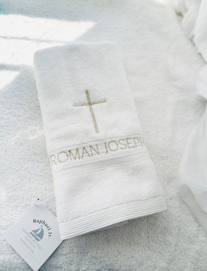 White linen Baptism Christening bib with optional embroidery