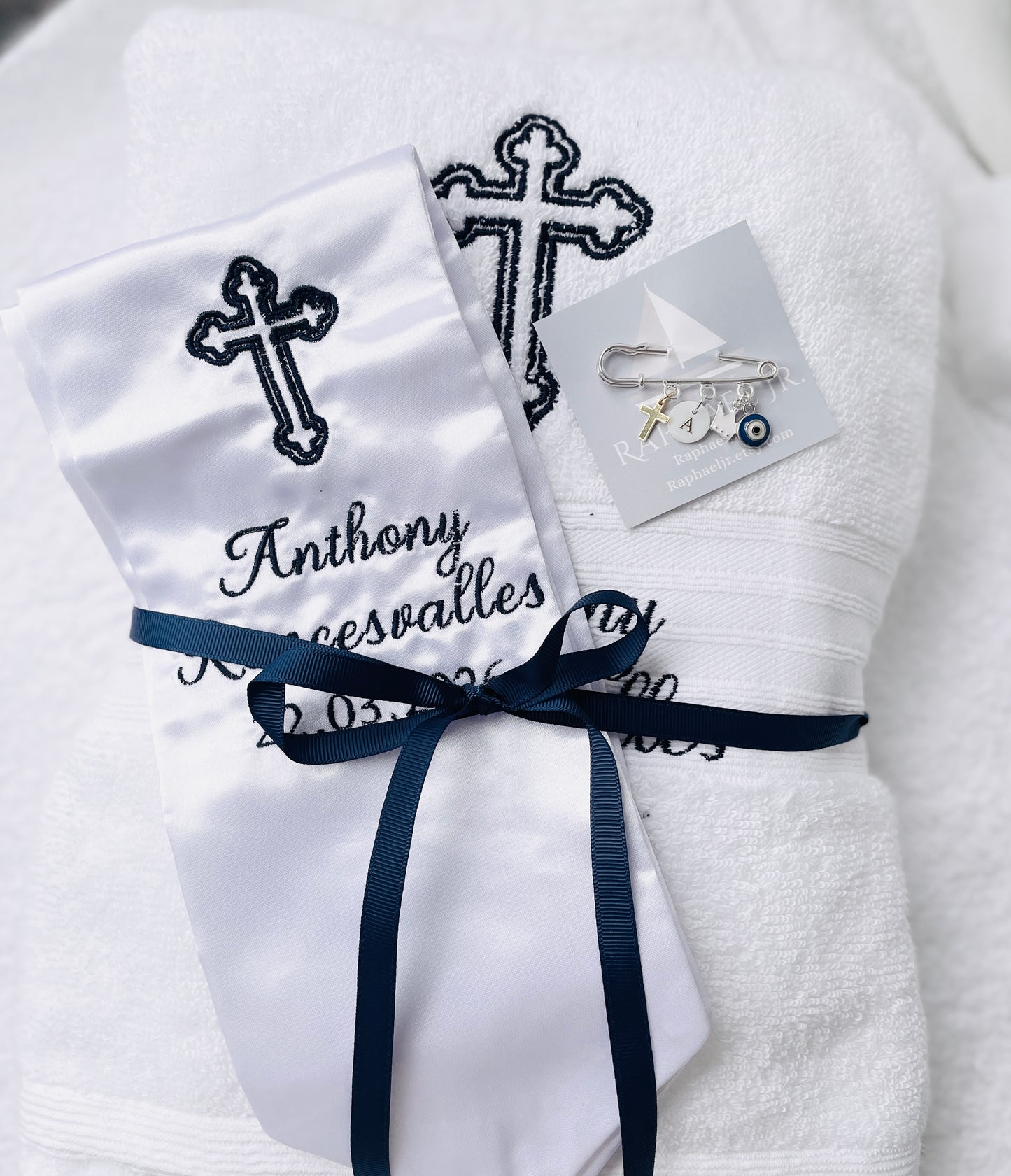 White satin children's sash stole for Baptisms 60in long