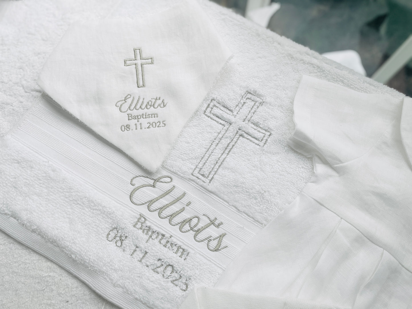 Embroidered Baptism and Christening bath towel