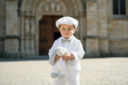 Boys White linen Baptism blazer jacket with optional embroidery