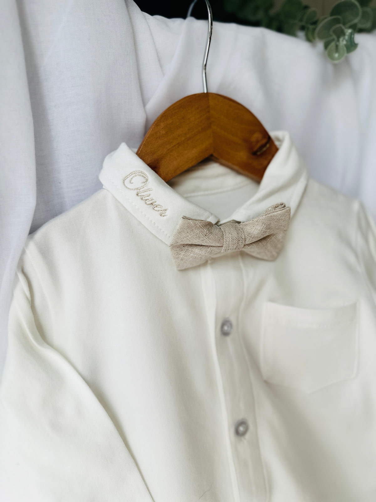 Long Sleeve straight Collared Cotton Onesie Bodysuit