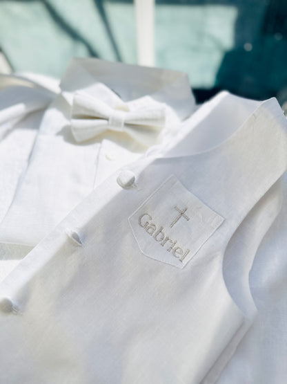 White linen vest waistcoat