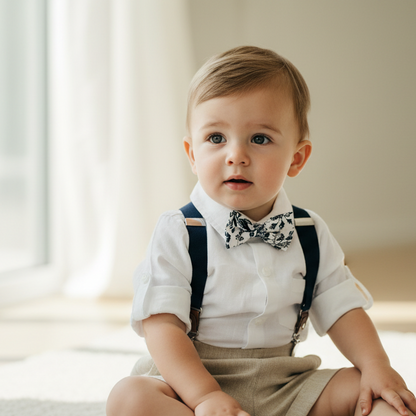Beige Linen Summer Suit with navy blue accessories