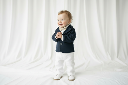 Navy blue and white linen boys formal baptism or wedding suit