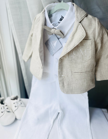 Boys Beige natural linen Blazer jacket coat