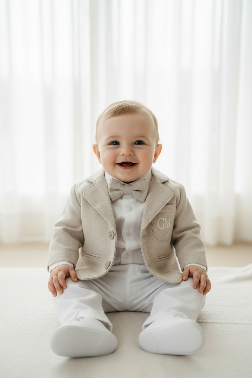 Boys Beige natural linen Blazer jacket coat