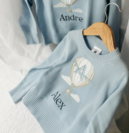 Baby blue cotton sweater with optional embroidery