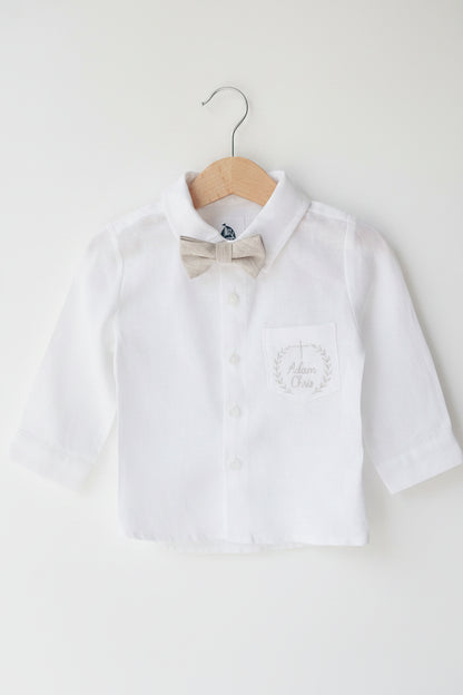 Boys white pure linen oxford collared shirt