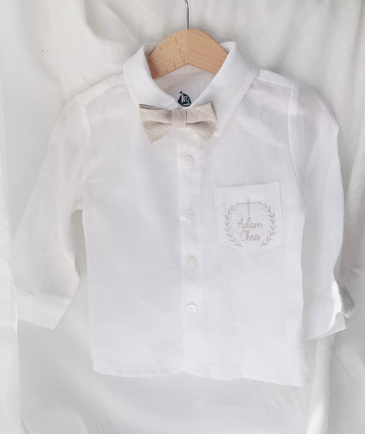 Boys white pure linen oxford collared shirt