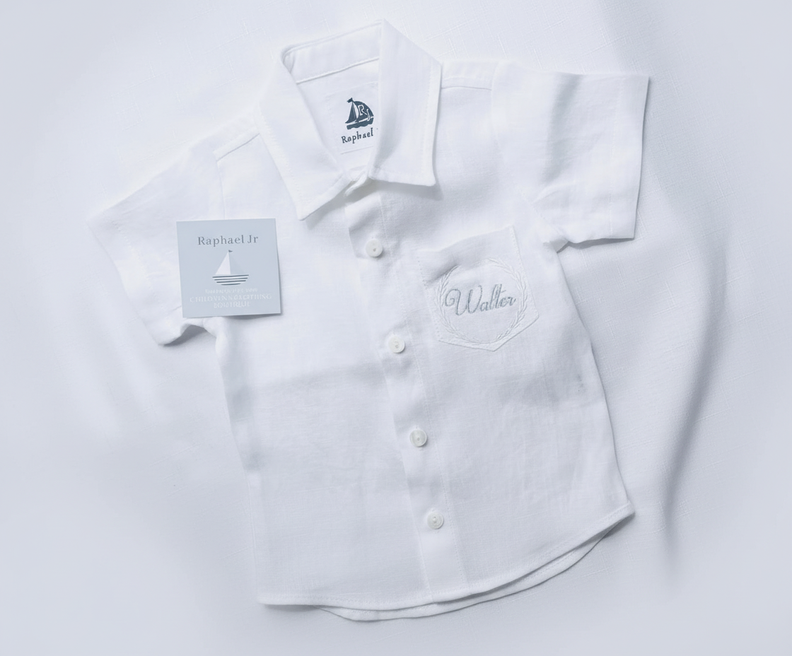 Baby and children's Pure linen white short sleeved shirt