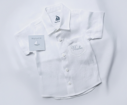 Baby and children's Pure linen white short sleeved shirt