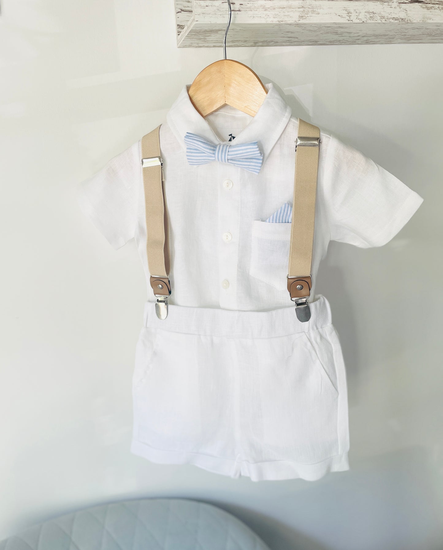 Baby and Toddler Boys white linen baptism suit