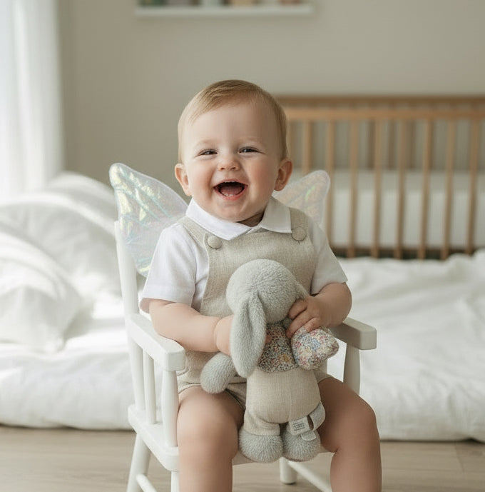 Beige linen baptism romper and shirt set
