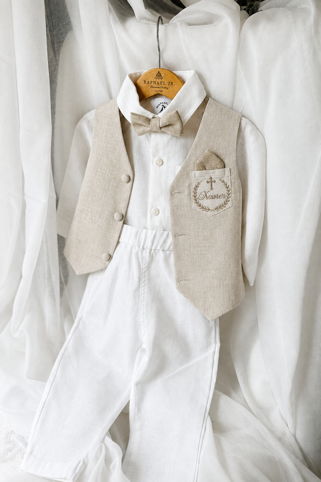 White suit with and Beige vest set