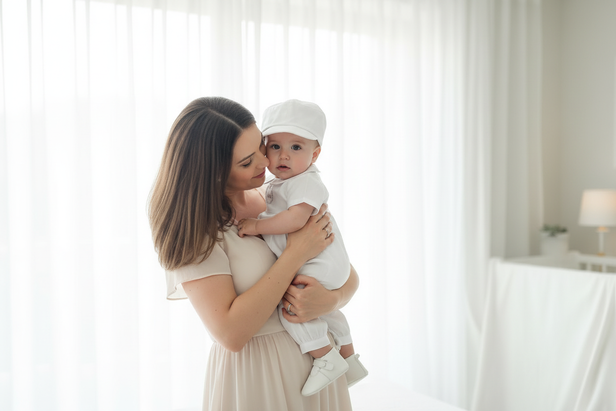 Linen Baptism 3/4 length jumpsuit with optional cardigan and embroidery