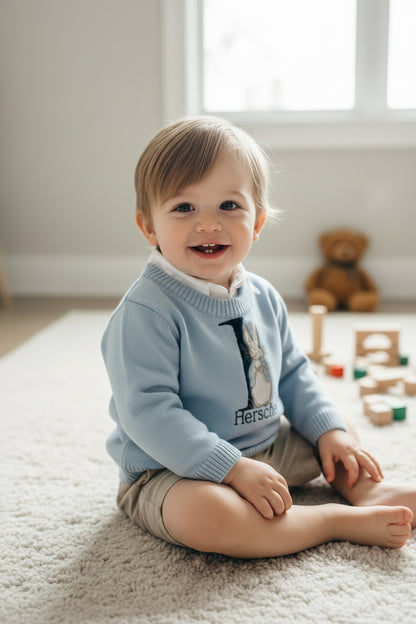 Baby blue cotton sweater with optional embroidery