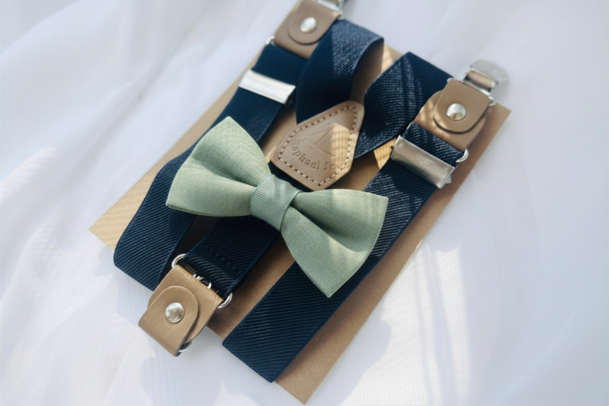 Baby and toddler bow ties and suspenders set