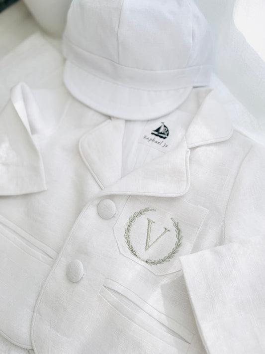 Boys White linen blazer jacket coat for Baptisms newborn to 4 years