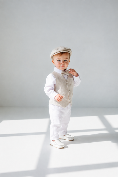 White suit with and Beige vest set